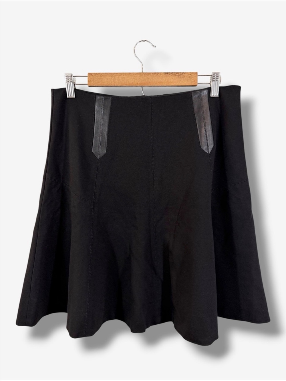 White House Black Market Ponte Knit Fit & Flare Skirt Size 10 Faux Leather Trim
